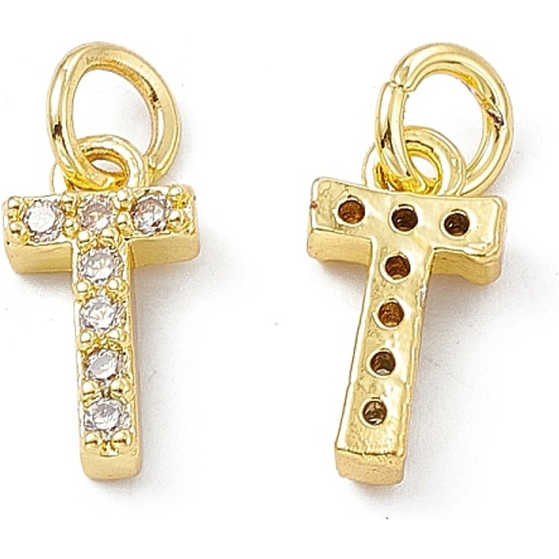 Charm en laiton plaqué or 18K avec zircon cubique clair - Lettre T — Breloques et pendentifs