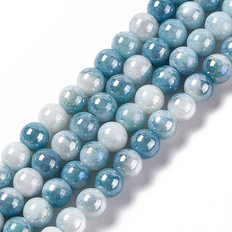 Brins de Perles en Verre Électroplaqué, Ronde Bleu Acier, 8.5mm — Perles à bijoux