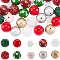 50Pcs Perles Acryliques Thème Noël avec Strass en Résine — Perles à bijoux