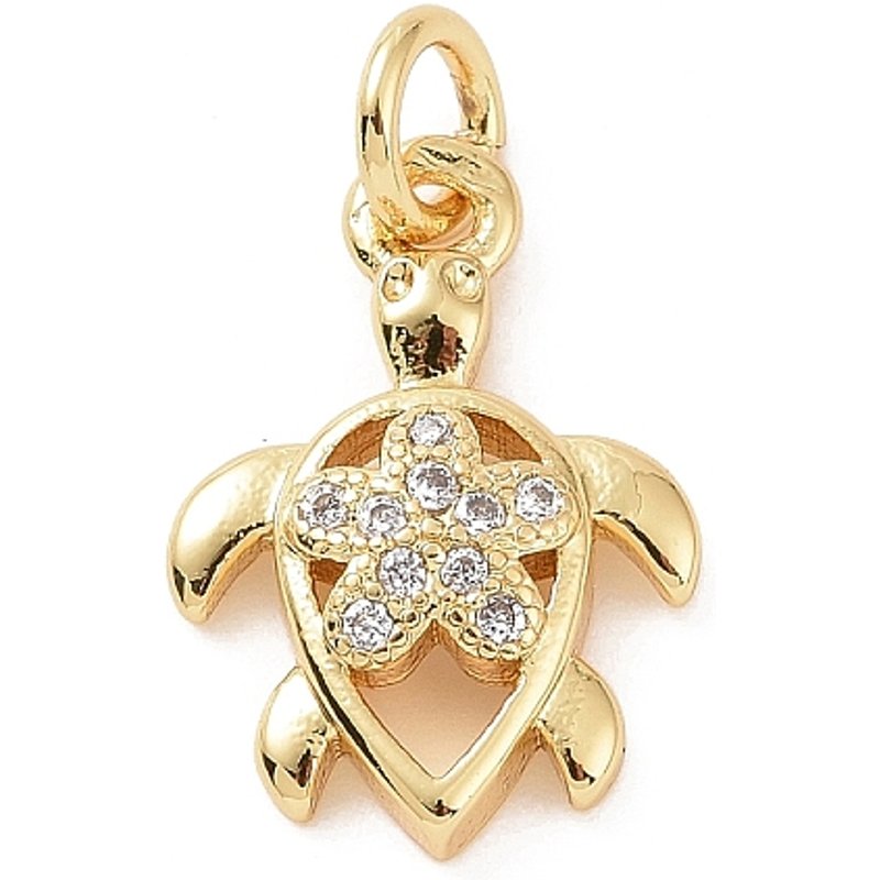 Charm en laiton micro pavé tortue de mer avec fleur et anneau de saut — Breloques et pendentifs
