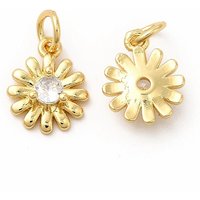 Rack Plating Brass Cubic Zirconia Daisy Charm Pendant with Jump Ring