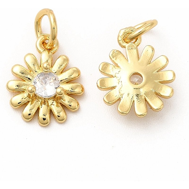 Rack Plating Brass Cubic Zirconia Daisy Charm Pendant with Jump Ring — Charms & Pendants