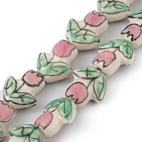 Fil de perles en porcelaine faites à la main, fleur de tulipe, vert clair — Perles à bijoux