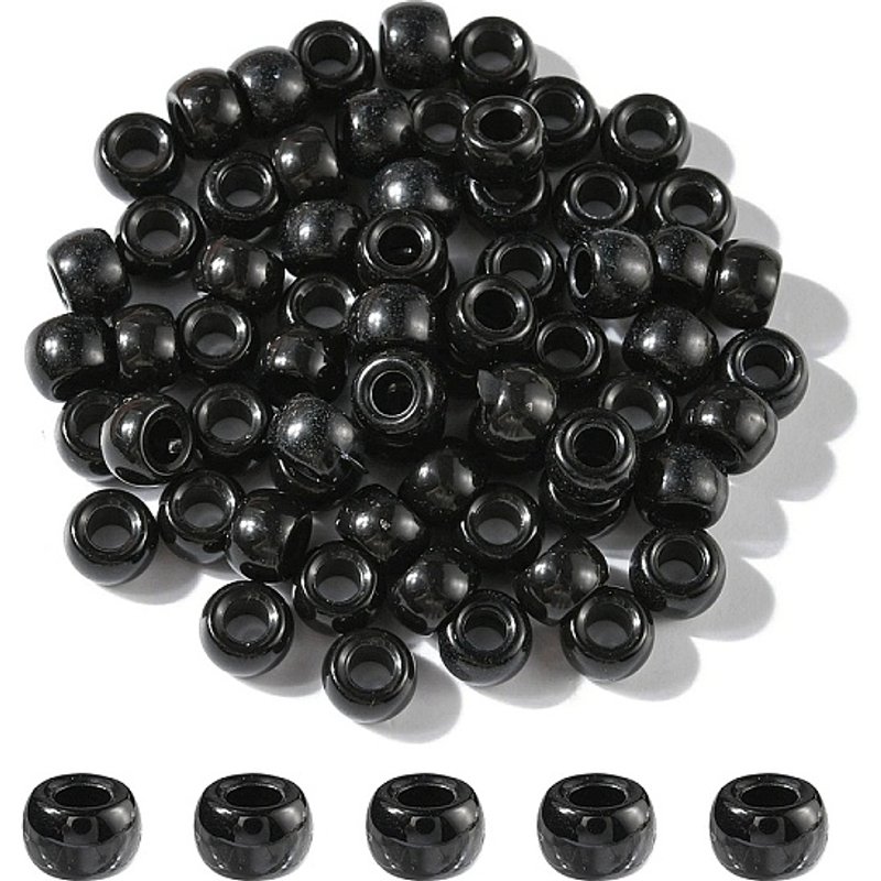 Perles Européennes en Résine, Perles Baril à Grand Trou Noires 8x5-6mm — Perles à bijoux