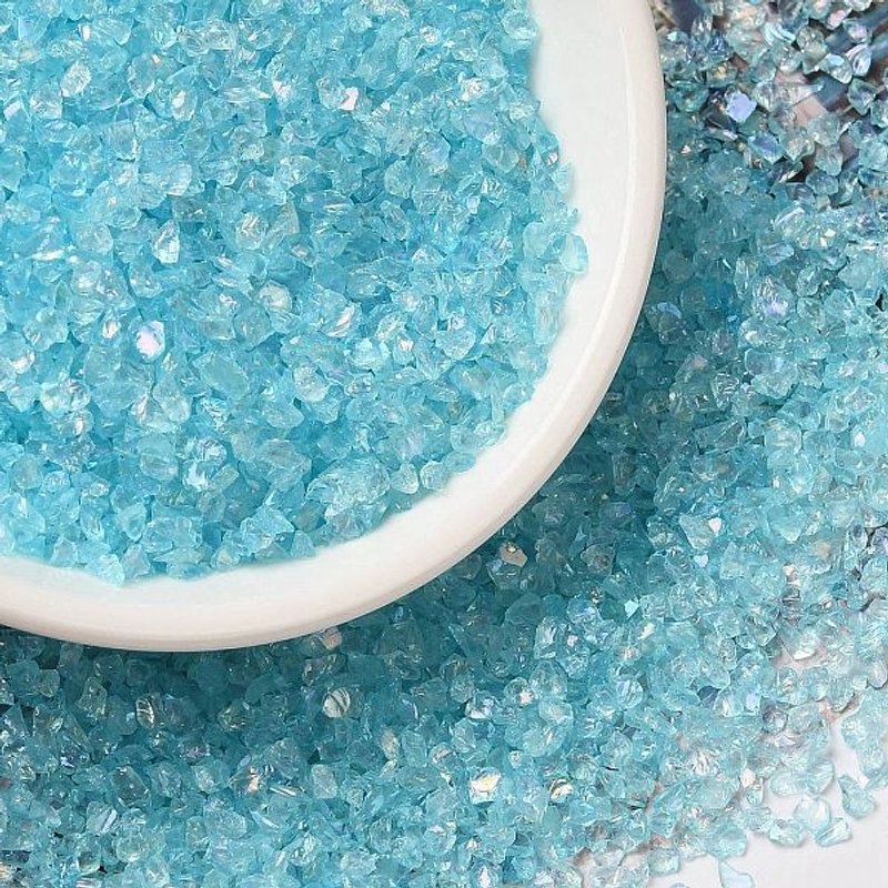 Paillettes de verre écrasé électroplaqué transparent pour ongles, bleu ciel — Perles à bijoux