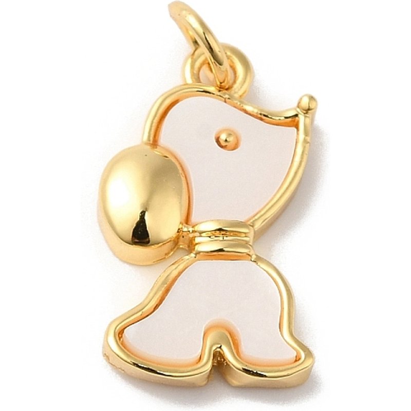 Rack Plating Brass Dog Charms with Natural Shell, 18K Gold Plated — Charms & Pendants