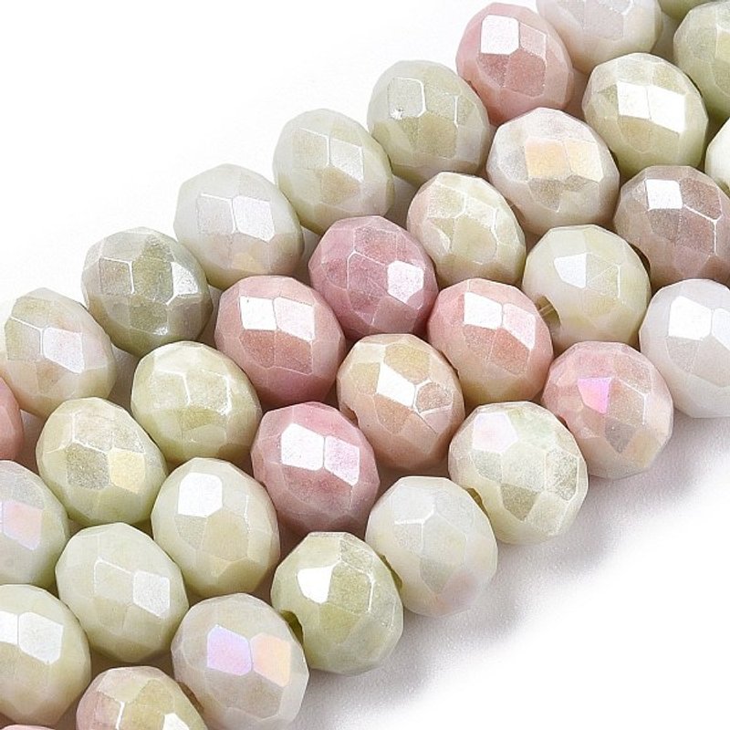 Brins de perles en verre facettées électroplaquées, couleur AB, doré pâle — Perles à bijoux