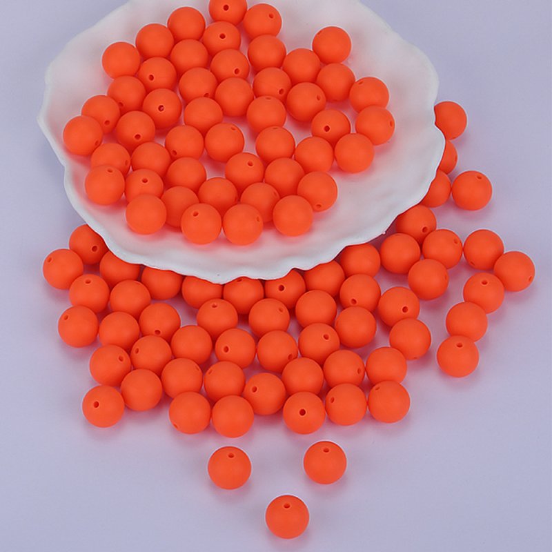 Perles Focal Rondes en Silicone, Corail, 15mm de Diamètre, Trou de 2mm — Perles à bijoux