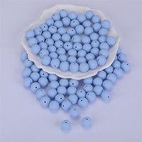 Perles Focal Rondes en Silicone, Bleu Ciel Clair, 15mm de Diamètre