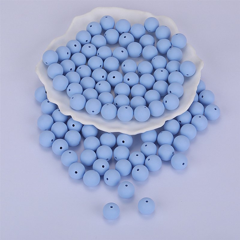 Perles Focal Rondes en Silicone, Bleu Ciel Clair, 15mm de Diamètre — Perles à bijoux