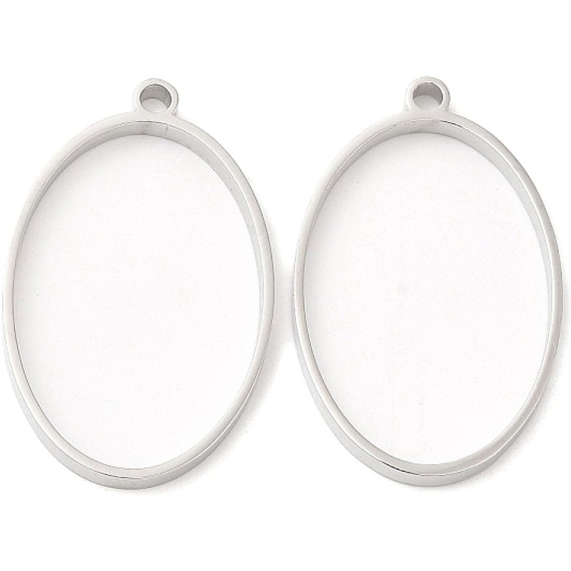 Pendentifs ovales en acier inoxydable 304 à dos ouvert, non ternissant — Outils de création de bijoux