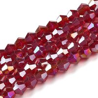 Brins de perles en verre électroplaqué transparent, rouge foncé, 4x4mm — Perles à bijoux
