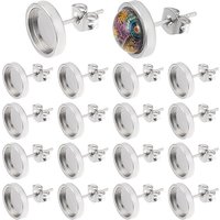 Beebeecraft 50Pcs Supports de Boucles d'Oreilles en Acier Inoxydable avec Plateau — Accessoires pour bijoux
