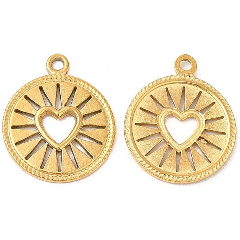 Ion Plating 304 Stainless Steel Flat Round Heart Charms — Charms & Pendants