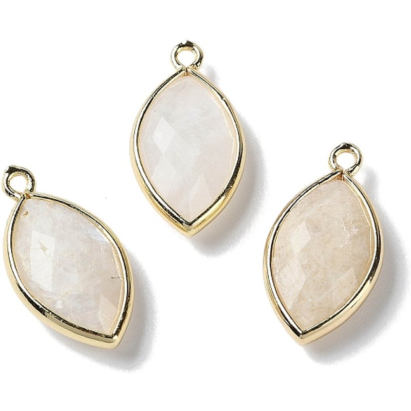 Pendants en Pierre de Lune Blanche Naturelle avec Bord en Laiton Platine — Breloques et pendentifs
