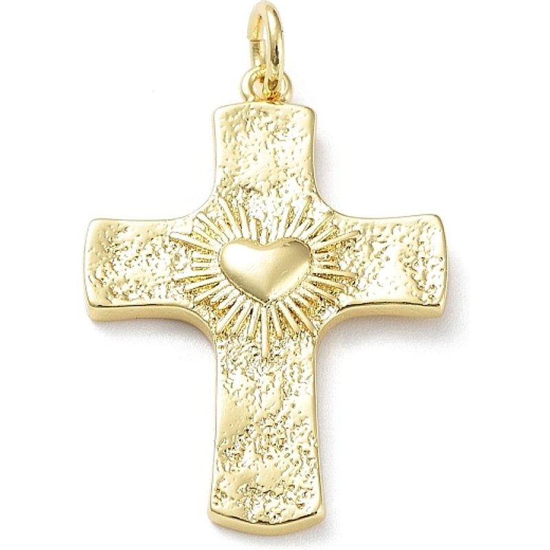 Rack Plating Eco-Friendly Brass Cross with Heart Charm Pendant — Charms & Pendants