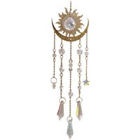 Metal Sun/Moon Pendant Decorations with Glass Charms for Garden