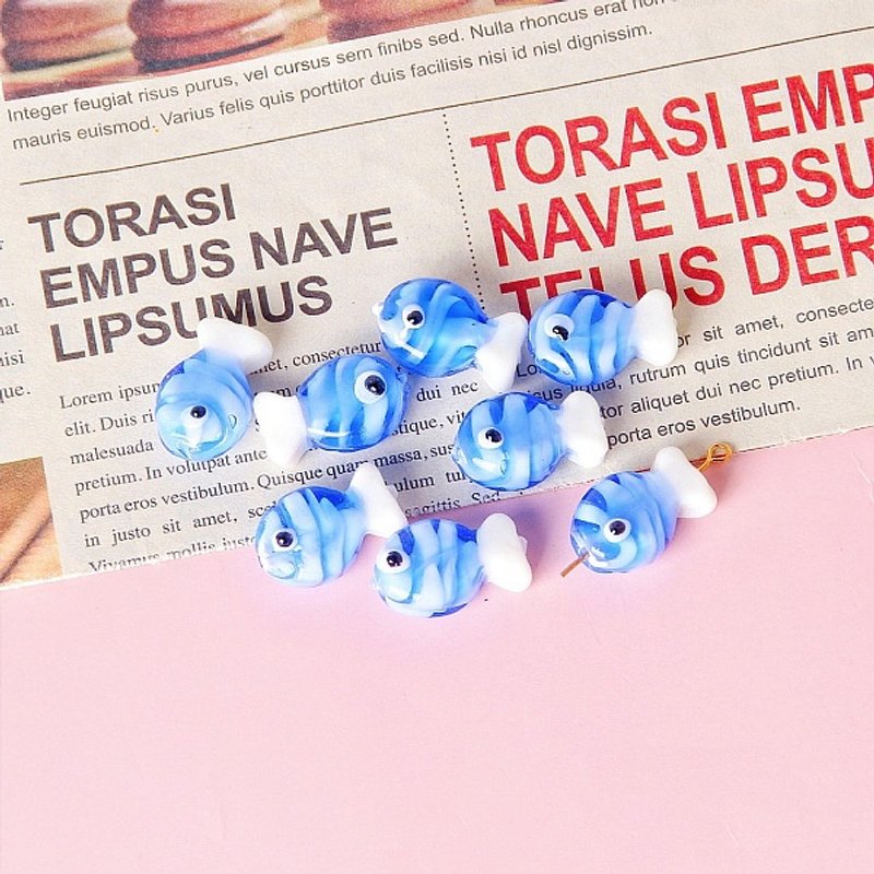 Handmade Lampwork Beads, Fish with Evil Eye Pattern, Dodger Blue — Jewelry Beads