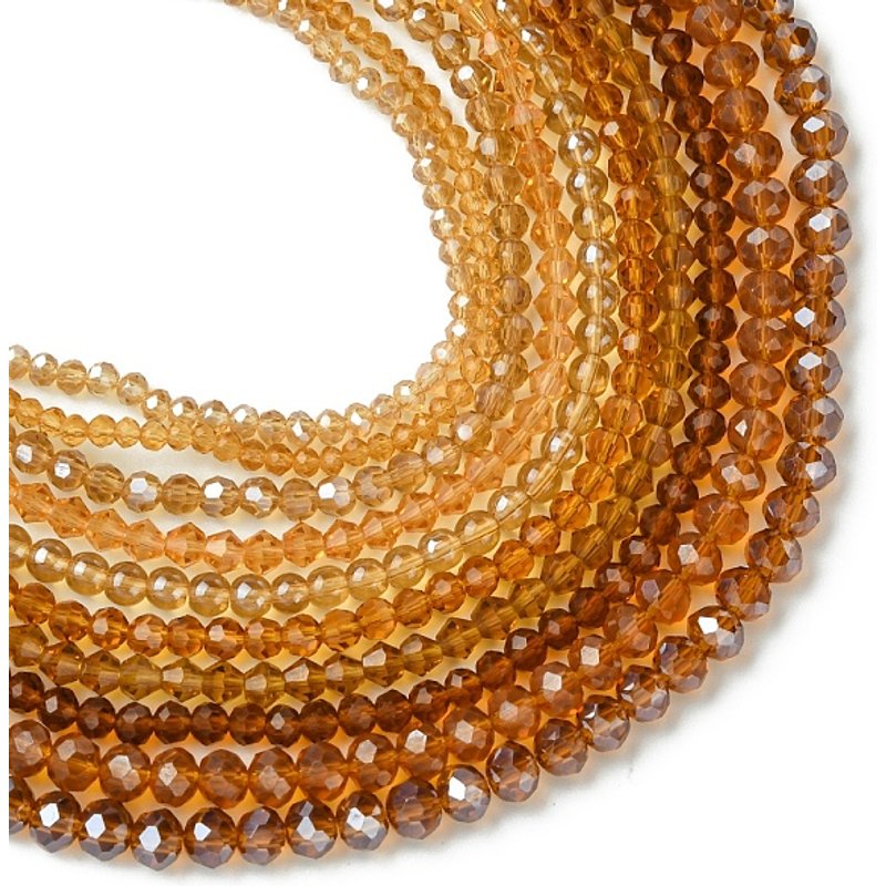 Brins de perles en verre électroplaqué, brun sable, styles variés — Perles à bijoux