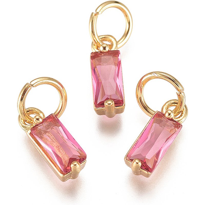 Charms en laiton avec zircon cubique micro pave et anneau, rose vif — Breloques et pendentifs