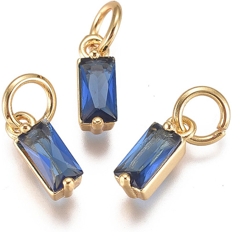 Brass Micro Pave Cubic Zirconia Charms with Jump Ring, Blue — Charms & Pendants