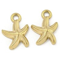 Ion Plating 304 Stainless Steel Starfish Charm, 18K Gold Plated