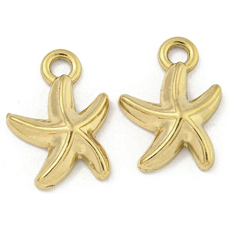 Ion Plating 304 Stainless Steel Starfish Charm, 18K Gold Plated — Charms & Pendants
