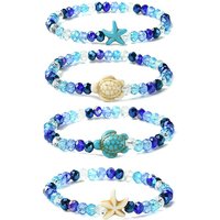 Electroplated Glass Beaded Stretch Bracelets with Starfish and Turtle