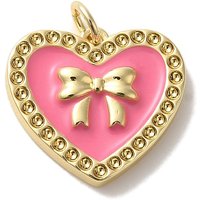 Charm en forme de cœur avec nœud, Hot Pink, plaqué or 18K — Breloques et pendentifs