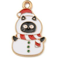 Christmas Kitty Alloy Enamel Cat Charm and Snowman Pendant