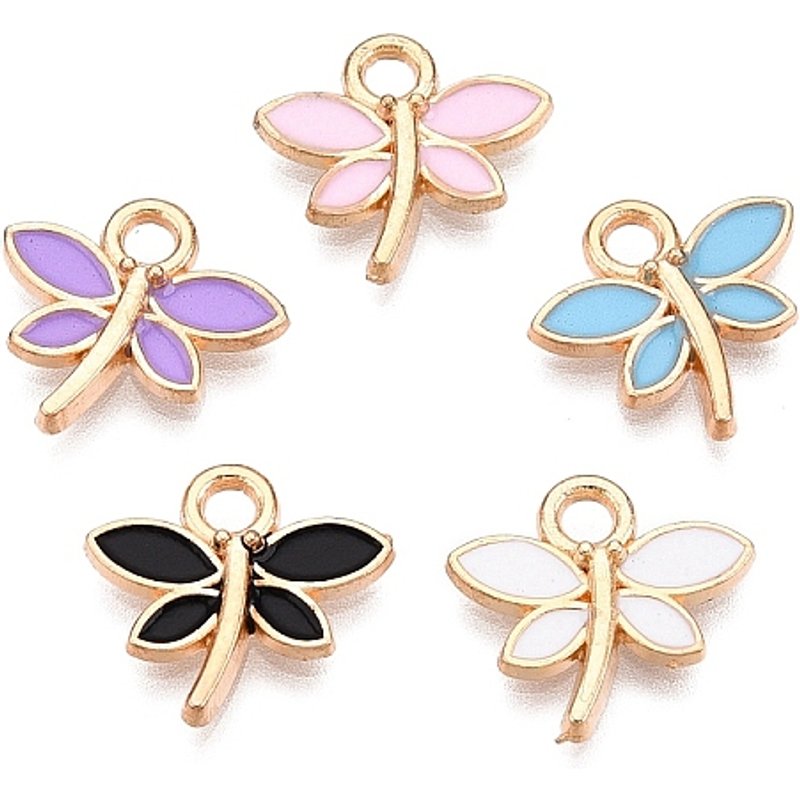 Light Gold Dragonfly Charm in Mixed Colors — Charms & Pendants
