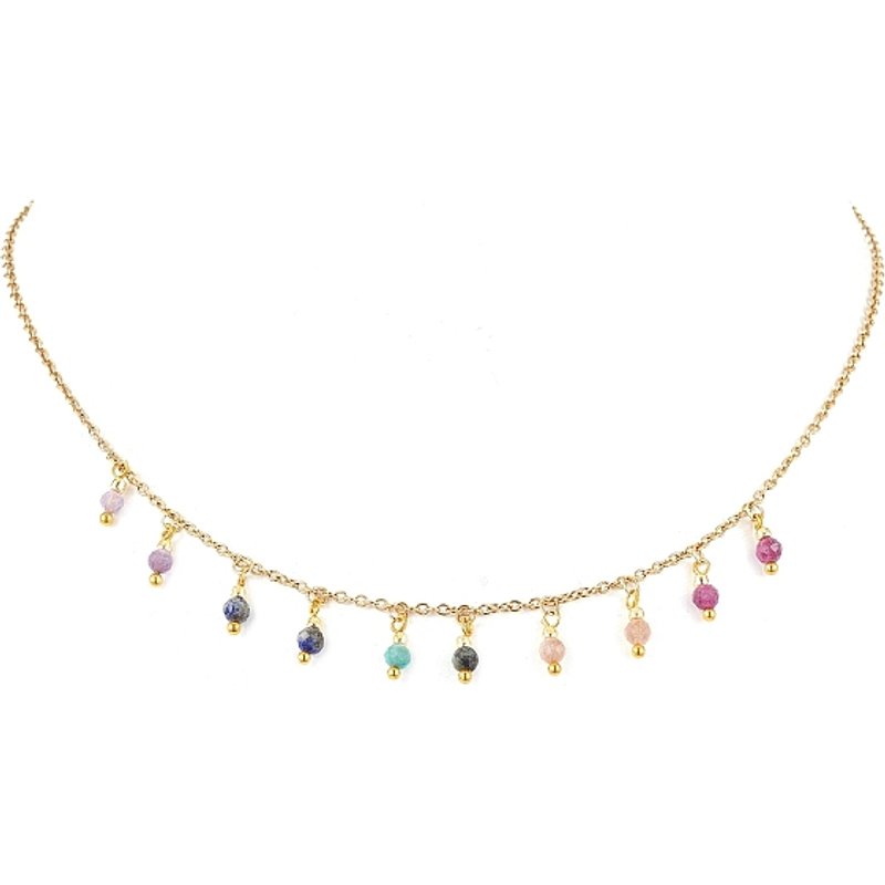 Collier Bib en Améthyste, Pierre de Soleil, Rubis et Turquoise Africaine — Collier pendentif