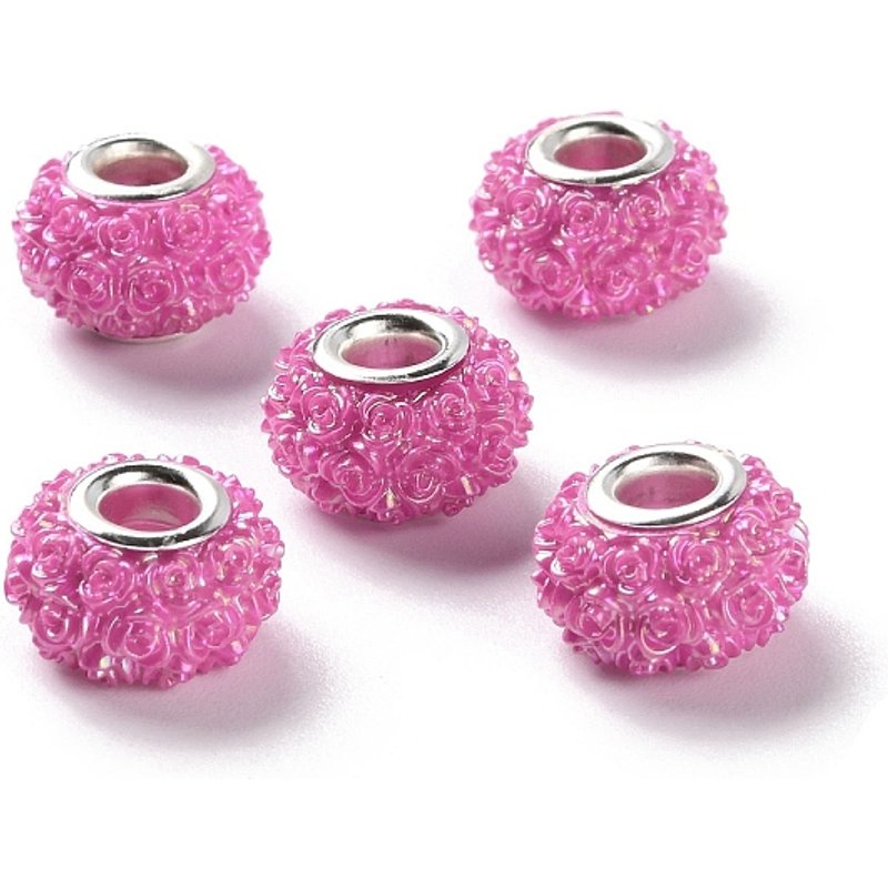 Perles Européennes en Résine Rose AB, Rondelles Rose Foncé — Perles à bijoux