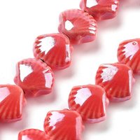Handmade Porcelain Shell Shape Beads, Red, 35pcs/strand — Jewelry Beads