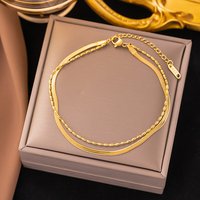 304 Stainless Steel Snake Chain Bracelet, 18K Gold Plated, 6-5/8 inch