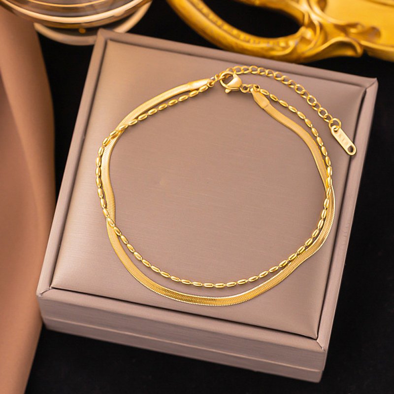 Bracelet en chaîne serpent en acier inoxydable 304, plaqué or 18K, 6-5/8 pouces — Bracelet Femme