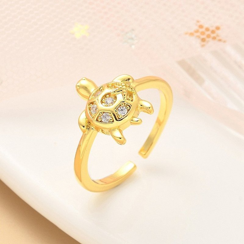 Bague ouverte en acier inoxydable 304 pour femmes avec tortue en zircon — Bijoux fantaisie