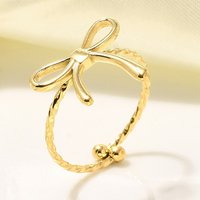 304 Stainless Steel Open Cuff Ring for Women, 18K Gold Plated Bowknot — Costume Jewelry