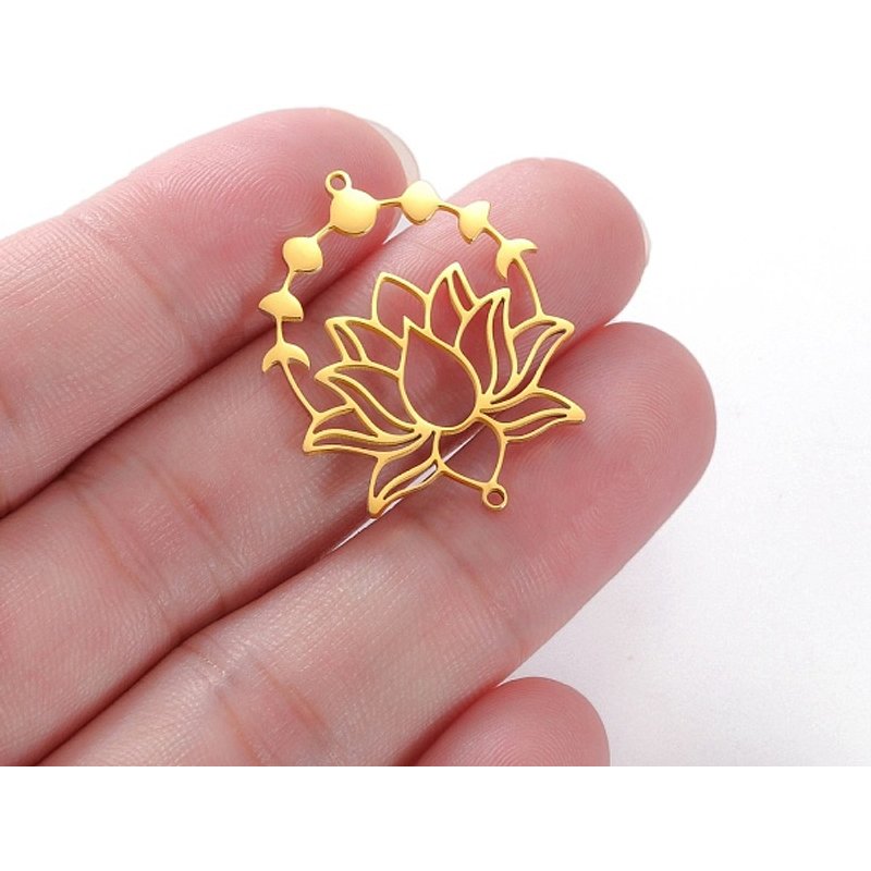 Charms de connexion en acier inoxydable 304, lien lotus, doré 32x25mm — Accessoires pour bijoux
