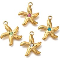 Ion Plating 304 Stainless Steel Starfish Pendant with Rhinestones