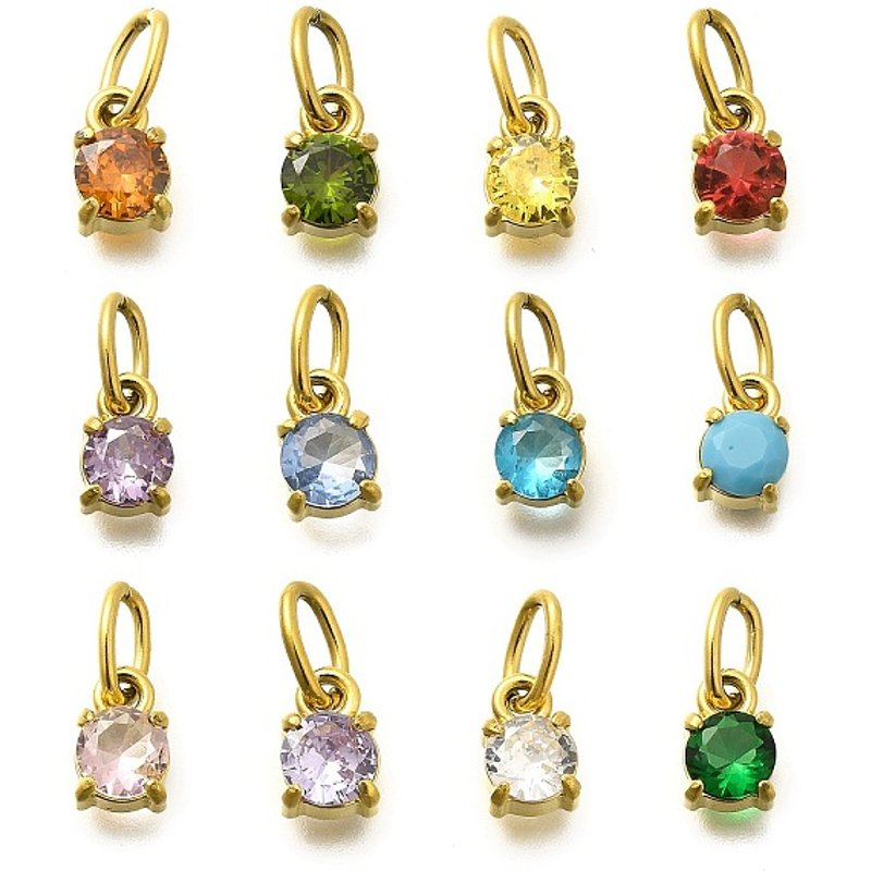 Charms ronds plats en acier inoxydable 304 avec strass, couleurs variées — Breloques et pendentifs