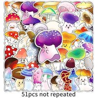 51Pcs Mushroom PVC Waterproof Self-Adhesive Stickers for DIY