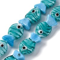 Handmade Lampwork Beads Strands, Fish, Cyan, 20pcs/strand — Jewelry Beads