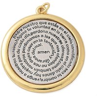 Brass Flat Round Pendant with Spanish The Lords Prayer, 18K Gold Plated — Charms & Pendants