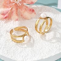 304 Stainless Steel Cuff Rings with Freshwater Pearl Beads
