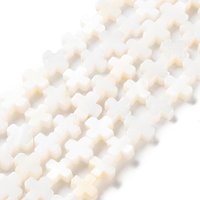 Brins de Perles en Coquillage d'Eau Douce Naturel, Croix Florale Blanche, 50pcs