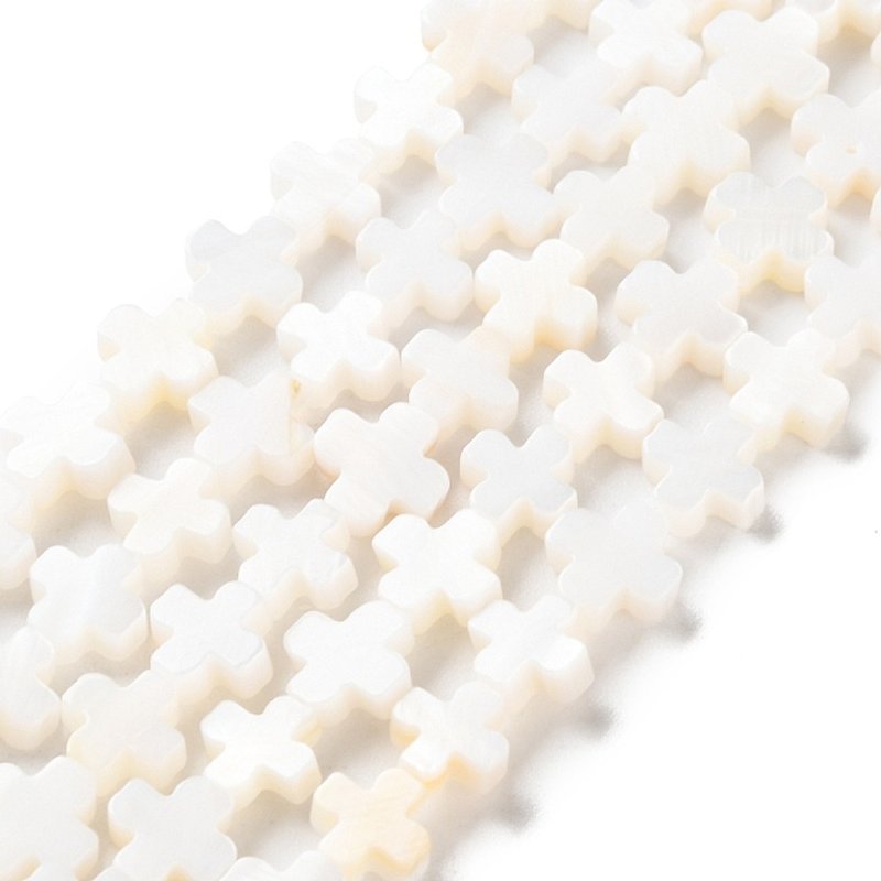 Brins de Perles en Coquillage d'Eau Douce Naturel, Croix Florale Blanche, 50pcs — Perles à bijoux