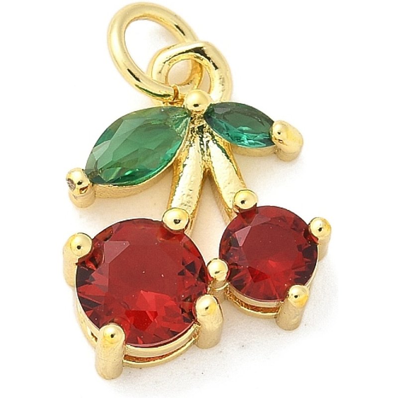 Brass Micro Pave Cubic Zirconia Cherry Pendant with Jump Ring — Charms & Pendants