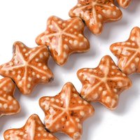Perles en Porcelaine Fait Main, Étoile de Mer, Série Océan, 20pcs/fil