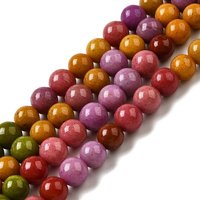 Brins de perles de jade naturel teinté de Malaisie, ronds, couleurs mélangées